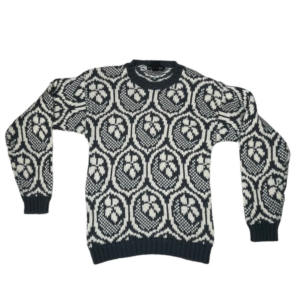 Vintage Royal Robbins Sweater Womens Small Wool Blend Blue Cream Floral